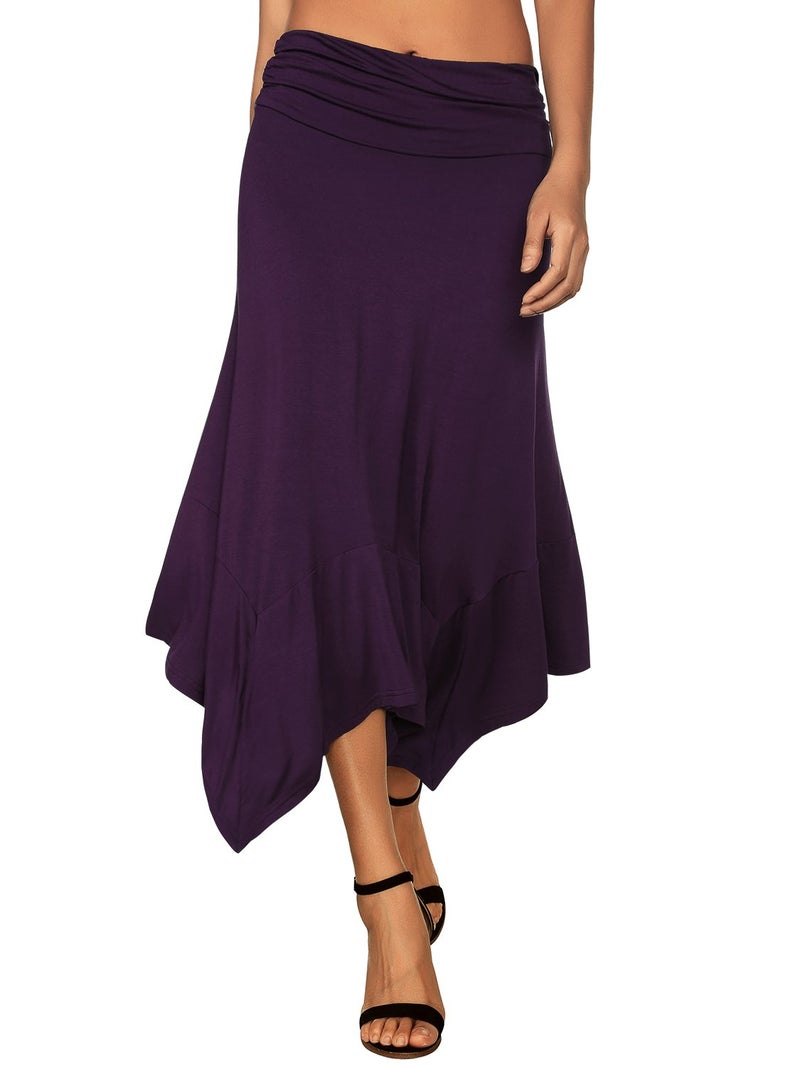 DJT Women's Ruched Elastic Waist Soft Flowy Handkerchief Hem Midi Swing Skirt XX-Large Purple - Image 1